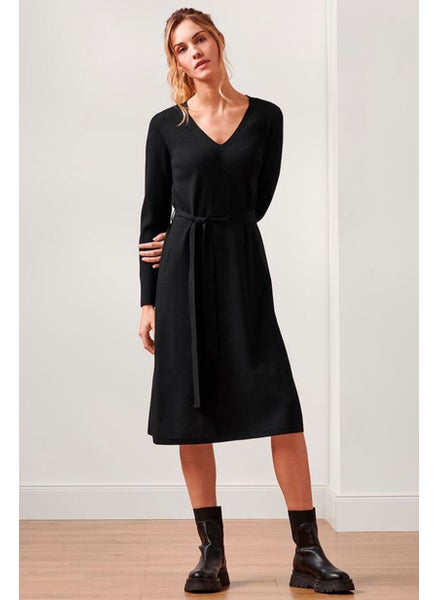 Buy Women Textured Casual Mini Dress, Black in UAE