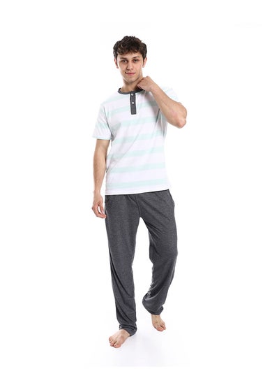 Buy Short Sleeve Multi Pattern Pajama Set _ Gray,White & Mint in Egypt