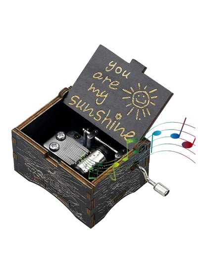 Buy You are My Sunshine Vintage Wooden Engraved Music Box  with Hand Crank in Saudi Arabia