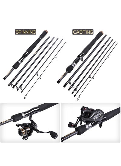 اشتري 2.4m 6 Sections Carbon Spinning Casting Fishing Rod Lure Fishing Rod Hand Pole Fishing Tackle في الامارات