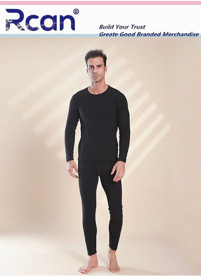 اشتري 2 Piece Men's Round Neck Thermal Underwear Set Winter Pajamas Lightweight Slim Fitting Long Sleeved T-Shirt and Long Pants Basic Layer Bottoming Shirt Plus Size في السعودية