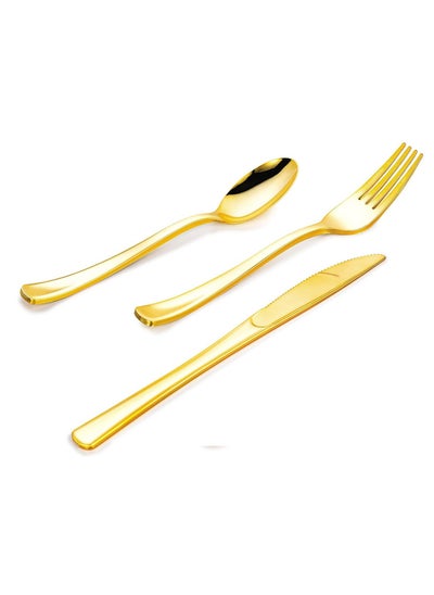 Buy 75 Pcs Gold Plastic Silverware, Gold Disposable Silverware, Include 25 Forks, 25 Spoons, 25 Knives, Gold Plastic Flatware, Gold Cutlery Set Disposable for Weddings, Birthdays Party and Daily Use in Saudi Arabia