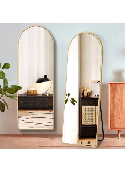 Buy Full Length Mirror 155X45Cm Arched Aluminum Alloy Large Standing Dressing Mirror Hanging Leaning Against Wall Mounted Mirror With Stand For Bedroom Locker Room Living Room Gold in UAE