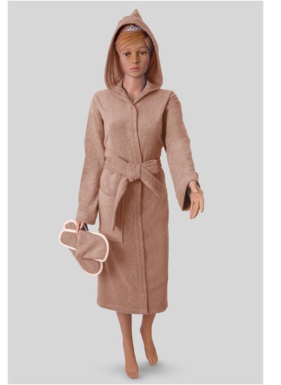 Buy Egyptian cotton bathrobe for unisex with bow and slipper and waist belt in multiple sizes and colors in Saudi Arabia