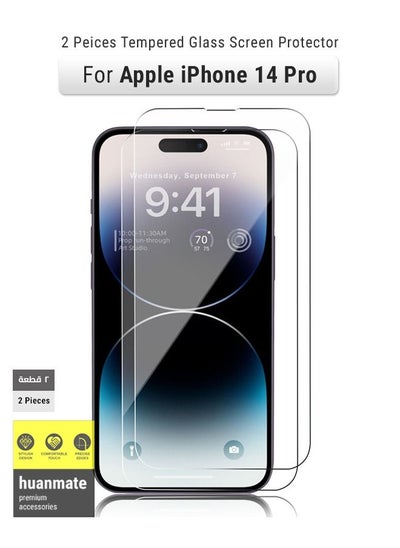 Buy 2 Pieces Tempered Glass Screen Protector For Apple Iphone 14 Pro Clear in Saudi Arabia