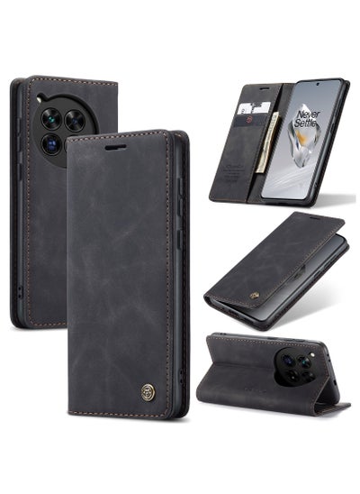 Buy CaseMe One plus 12 Wallet Case Book Folding Flip Folio Case with Magnetic Kickstand Card Slots Protective Cover - Black in Egypt