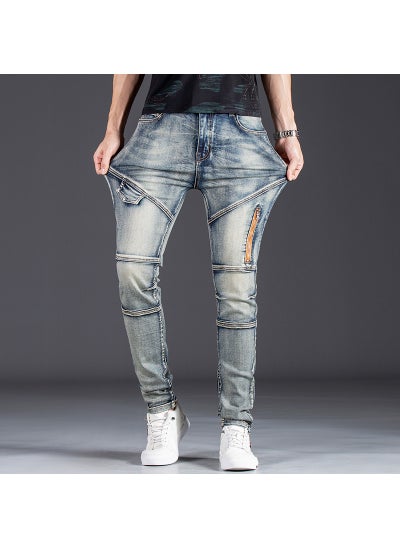 Buy Vintage Blue Skinny Biker Jeans Men 1001 blue in Saudi Arabia