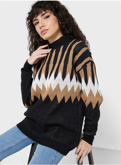 Buy Aztec Intarsia High Neck Sweater in Saudi Arabia