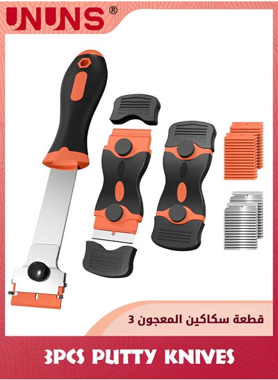 Buy Razor Blade Scraper,3 Pack Razor Scraper Tool With 30 Plastic And 30 Metal Razor Blades,2-In-1 Cleaning Scraper For Removing Label,Registration Sticker,Tint,Grease From Windshield,Appliance,Glass in Saudi Arabia