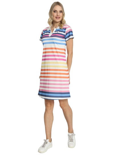 Buy Stripe Printed Body Con Dress Turkish Slim Fit Stretchable Golf Tennis Dress Sports Polo Dress For Women in UAE