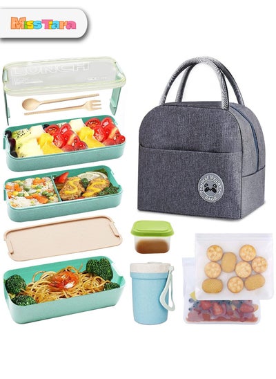 Buy Lunch Box for Kids Insulated Bento Box Multifunctional Containers Food Containers with 3-layer Compartments Tableware with Soup Cup and Nylon insulation bag in UAE