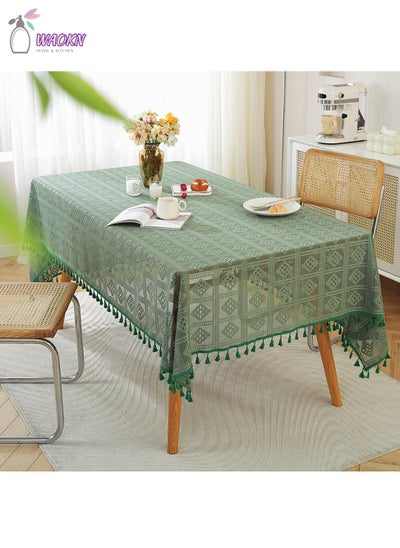 Buy Tablecloth, Vintage Crochet End Table Dustproof Cover, Hollow Weave Picnic Blanket, Green in Saudi Arabia