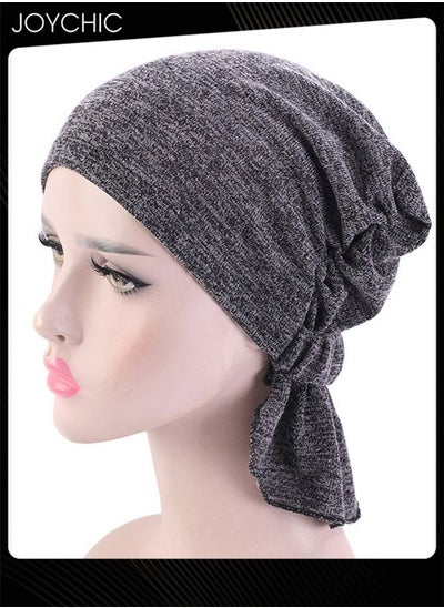 اشتري Chemo Stretchy Soft Cotton Hat Turban Cap Cover Hair Loss Head Scarf Wrap Pre-Tied Headwear Strech Bandana Dark Grey في الامارات