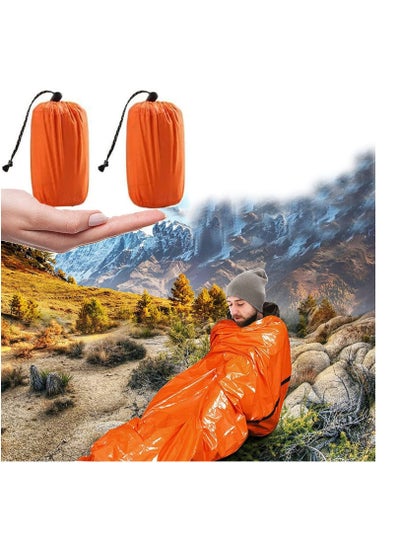 Buy 2PCS Lightweight Emergency Sack Survival Sleeping Bag Waterproof Thermal Emergency Blanket Multi-use Survival Gear for Outdoor, Hiking, Camping in UAE