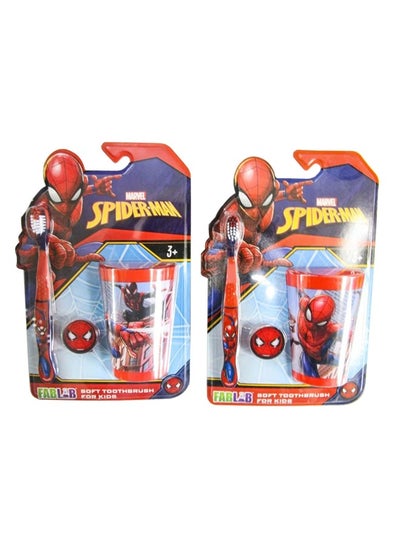 Buy Marvel soft toothbrush for children with Spiderman cup in Saudi Arabia