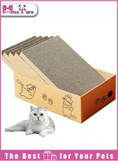 Buy Cardboard Cat Scratcher with Box, 5 PCS Reversible Cat Scratch Pad Replace for Cat Scratcher, Corrugated Scratching Lounge for Indoor Kitty to Rest Play Suitable for Up To 5kg (40*23*13 CM) in UAE