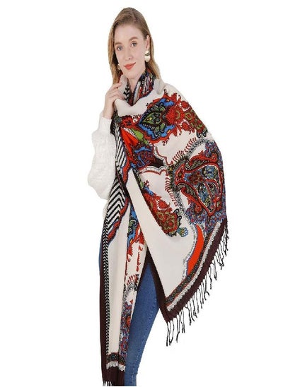 اشتري DANA XU 100% Pure Merino Wool Extra Large Pashmina Cashmere Scarf Shawl And Wrap For Women Winter Oversized Floral Blanket في الامارات