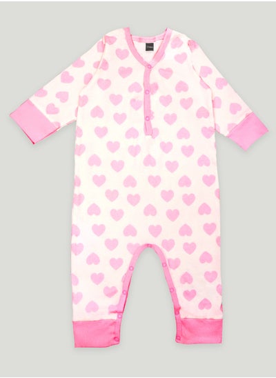 Buy Kidbea 100% Organic Cotton fabric full sleeves & half buttons romper | Heart | Pink in UAE