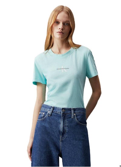 Buy Women's Slim Monogram T-Shirt -  cotton jersey, Blue in Saudi Arabia