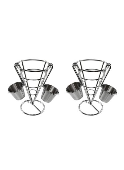 اشتري French Fry Serving Stands, with Double Sauce Holders Stainless Steel Fry Cone Basket Fish Chips Holder Restaurant Cafe Table Food Serving Display Wire Stands for Kitchen Restaurant Buffet (2 Pieces) في الامارات