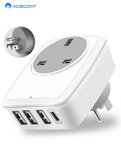 Buy UK to US Adaptor Plug, USA Travel Adapter with 3 USB Ports and 1 Type C, American Thailand Mexico Colombia Grounded Charger, 5 in 1 Plug Adapter from UK to USA for Phone/Pad/Android/Samsung (Type B) in Saudi Arabia