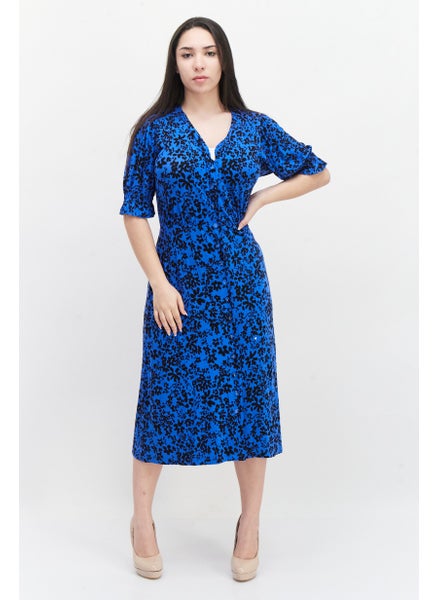 Buy Women Floral Print Midi Dress, Blue Combo in UAE