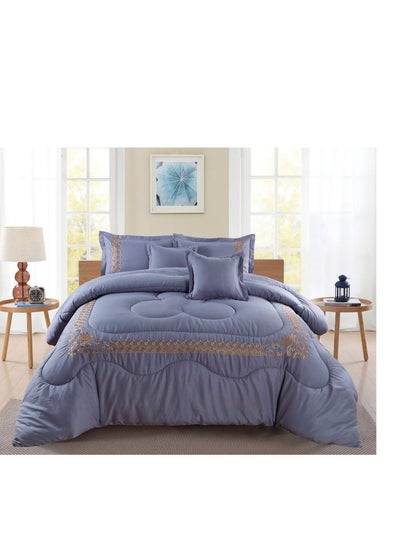 Buy Microfiber Embroidered Soft Quality Comforter Bedding set-King Size 6Pcs 1-PC fitted bedsheet 200 * 200cm,1-PCS Comforter 220 * 240 fixed, 4PCS Super Soft Pillowcases in UAE