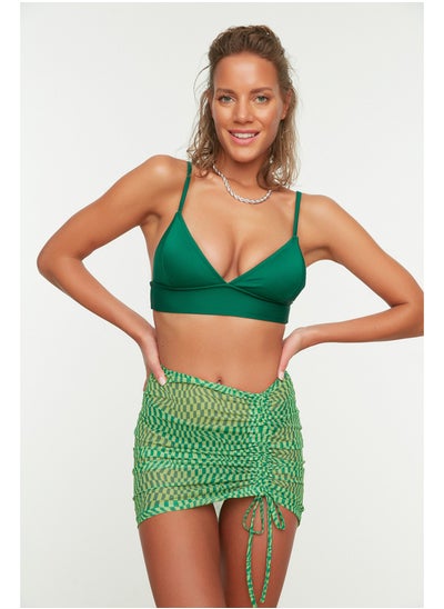 Buy Green Geometric Patterned Mini Knitted Gathered Mesh Pareo TBESS22PR0001 in Egypt