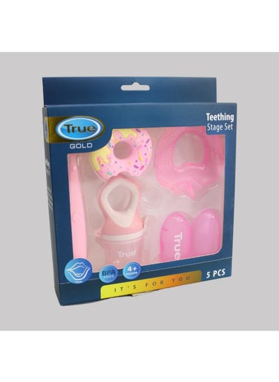 Buy True Gold Baby Teething Kit 5 Pieces, Pink, 4+ Months in Egypt