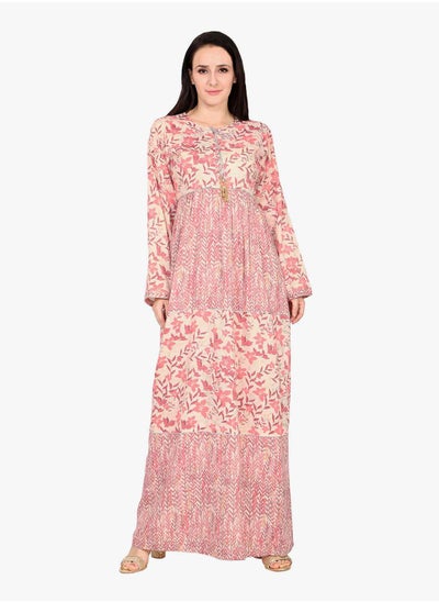 Buy LONG ELEGANT UNIQUE PRINTED CASUAL ARABIC KAFTAN JALABIYA DRESS in Saudi Arabia