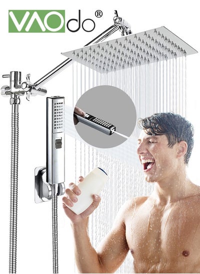 Buy 12'' Shower Head Set with High Pressure Handheld Shower, with Hose Adhesive Shower Head Holder 2-in-1 Adjustable Angle Handheld Shower,Square Bathroom Handheld Shower Set in UAE