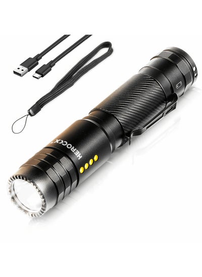 Buy Flashlight Rechargeable LED Flashlights High Lumens, 20000 Lumens Super Bright Tactical Handheld Flashligh powerful, Zoomable, Waterproof, Long Lasting Flashlight for Hiking Camping Gift in Saudi Arabia