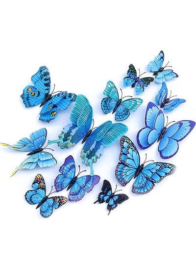 Buy Butterfly Wall Sticker, Magnetic 3D Butterfly Mural Decal, Removable Decorative Wall Sticker for Kids Room Bedroom Living Room Office Party Decoration (Blue) in Saudi Arabia