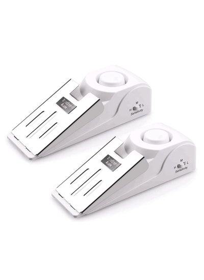 اشتري 2 Pack Door Stop Alarm with 120DB Siren Door Stop for Home & Travel, Apartment House, Office Jammer Wedges (White) في الامارات