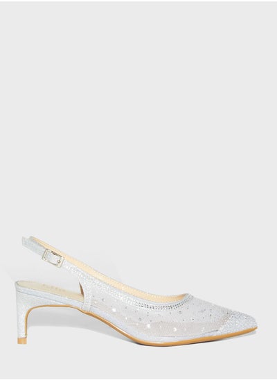 Buy Diamante Detail Mesh Pointed Slingback Pump in Saudi Arabia