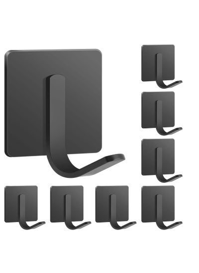 اشتري 8 Packs Stick On Hooks Heavy Adhesive Hooks Black Hooks For Hanging Robe Towel Hooks Stainless Steel Waterproof Bathroom Hooks Adhesive Hooks For Kitchen Wardrobe Sticky Hooks Cabinet Hooks في الامارات