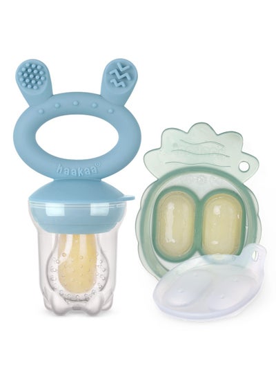 Buy Freeze And Feed Mini Combo -  Silicone Food Feeder And Silicone Mini Nibble Tray, Sky Blue in UAE