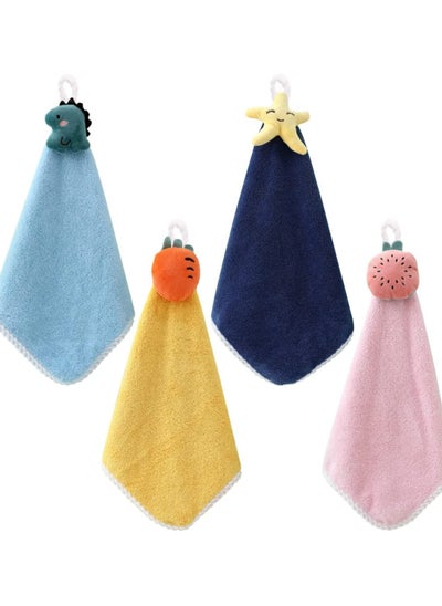 Buy 4 Pcs Cute Animals or Fruit Hand Towels, Absorbent Hanging Coral Velvet Hand Towels with Hanging Loops for Kitchen Bathroom in UAE