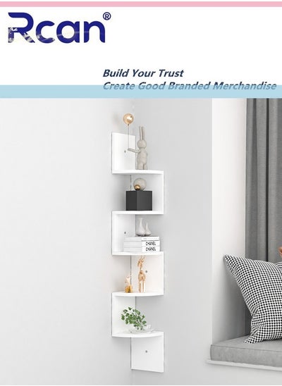 Buy 5 Tier Floating Shelf Wooden Plant Corner Shelf Easy to Assemble Wall Mount Corner Shelves for Bedroom Living Room Office in Saudi Arabia