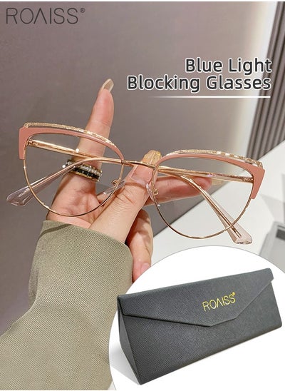 Buy Women's Blue Light Blocking Glasses Blue Light Filter Computer Reading Gaming TV Phones Cat Eye Eyeglasses Fashion Anti Eyestrain Headache Eyewear Pink Rose Gold 53mm in Saudi Arabia