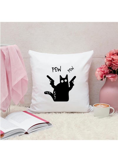 اشتري Cat Pew Pew Print Design Personalized Pillow, 40x40cm Decorative Throw Pillow by Spoil Your Wall في الامارات