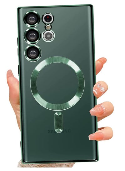 اشتري Magnetic Clear Case for Samsung Galaxy S23 Ultra 5G with Camera Lens Protector, Compatible with MagSafe, Electroplated Slim Shockproof Phone Protective Cover for Women Men (Green) في السعودية