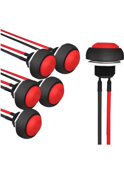 Buy Latching Push Button Switch, 6 Pcs Momentary Push Button Switch Mini Round Switch, 12mm, 220V 3A, with Pre-soldered Wire (Red) in Saudi Arabia