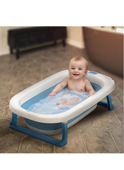 Buy Foldable Baby Bath Tub With Anti-Skid Base, Temperature Sensing Water Plug And Wall Mountable Bathtub For Baby 0-3 Years, Blue in Saudi Arabia