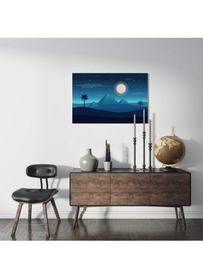 Buy Pyramids and palm tress with full moon Printed Canvas wall art 60x40 in Egypt