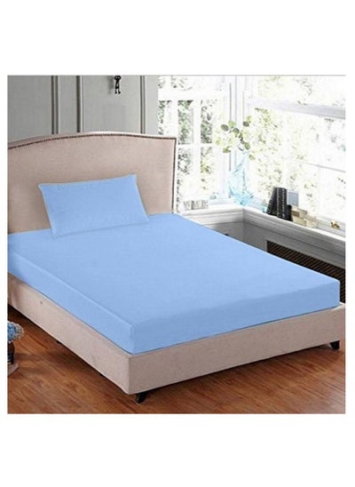 اشتري Turkish Fitted Bedsheet Single 100x200 cm with 1 Pillowcase 50x70 cm Cotton Blue في الامارات