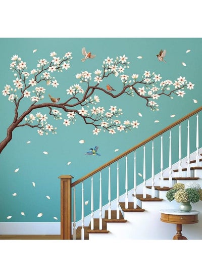 اشتري Sg2213 Oriental Flower Tree Wall Stickers Decals White Cherry Blossom Peel And Stick Bedroom Living Room Flower Murals Décor Floral Bird Furniture Art Removable Nursery Baby Birch في الامارات