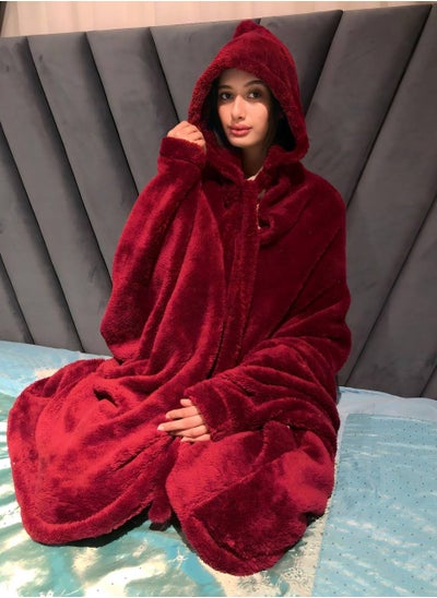 Buy hoodie blanket fur for women - burgundy in Egypt