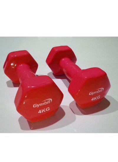 Buy Double Dumbbells Vinyl Hexagon Hand Weights for Muscle Training 4 KG, Red in Egypt