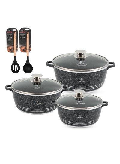 Buy Cookware Set 8 pieces - Pots set Induction Bottom, Granite Non Stick Coating 100% PFOA FREE, Die Cast Cooking Set include Casseroles And Kitchen Utensils in UAE